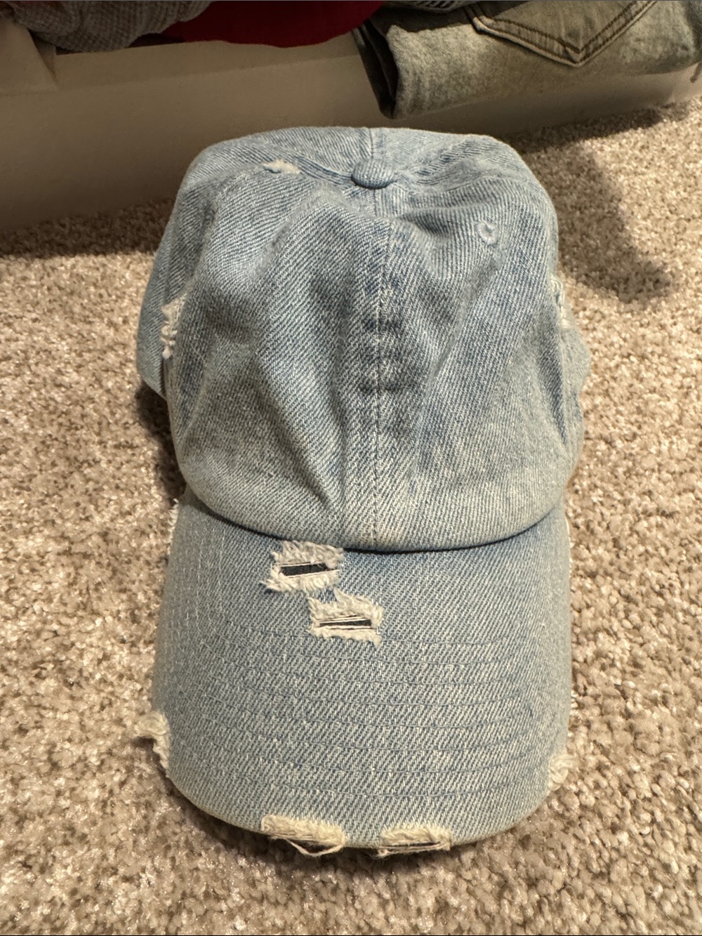 Light Wash Distressed Denim Baseball Cap